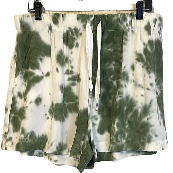 Elodie Tie Dye Rayon Green White High Rise Shorts Size XL - Picture 2 of 8